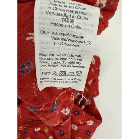 Madewell Womens XSMALL Tie Front Blouse Red Floral Short Sleeve V-Neck Viscose - Picture 9 of 10